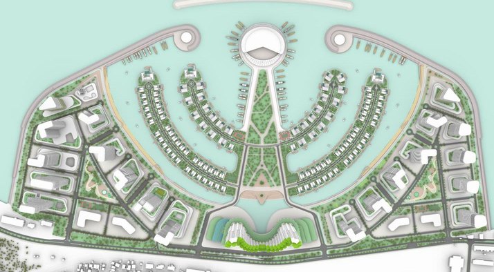 Master plan ostrova Ambassadori Island Batumi — rozloženie víl, parku a rezidenčných veží