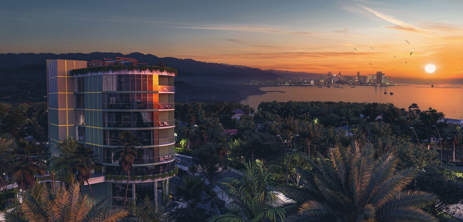 Nite Residence pri západe slnka, výhľad na Batumi