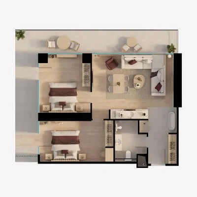 Pôdorys 2-izbového bytu — 108 m²