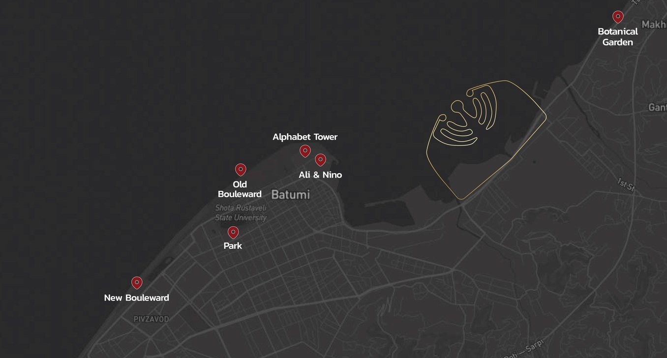 Mapa lokality — Tonino Lamborghini Tower na Batumi Island
