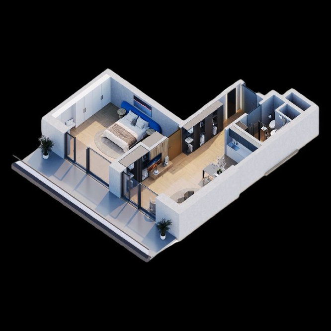 Pôdorys 1-izbového apartmánu