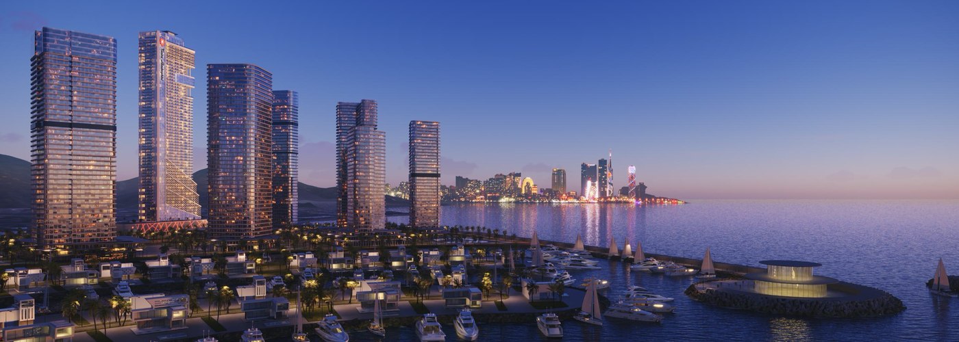 Batumi Island skyline pri západe slnka — Tonino Lamborghini Tower
